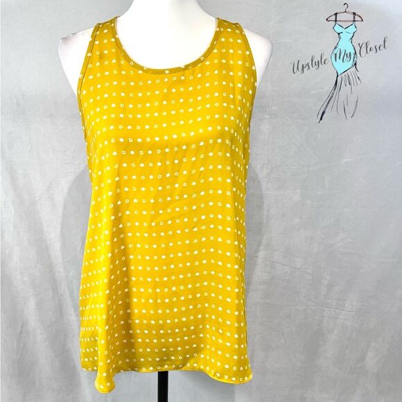 Ann Taylor Loft mustard yellow and white spotted mixed media top size medium - Picture 2 of 9